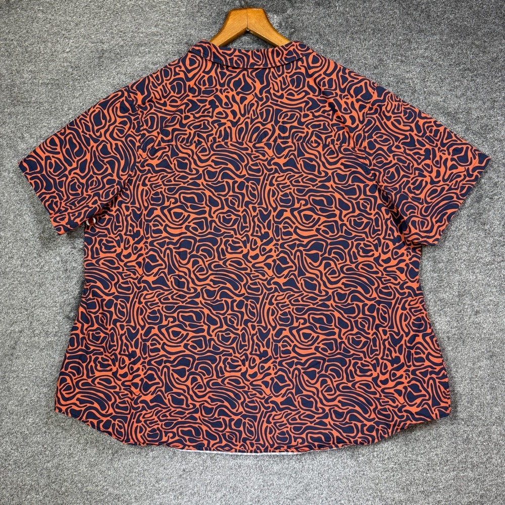 Wildfang Shirt 3X Essential SS Button Up Orange Navy Abstract Swirl Cotton - Picture 4 of 6